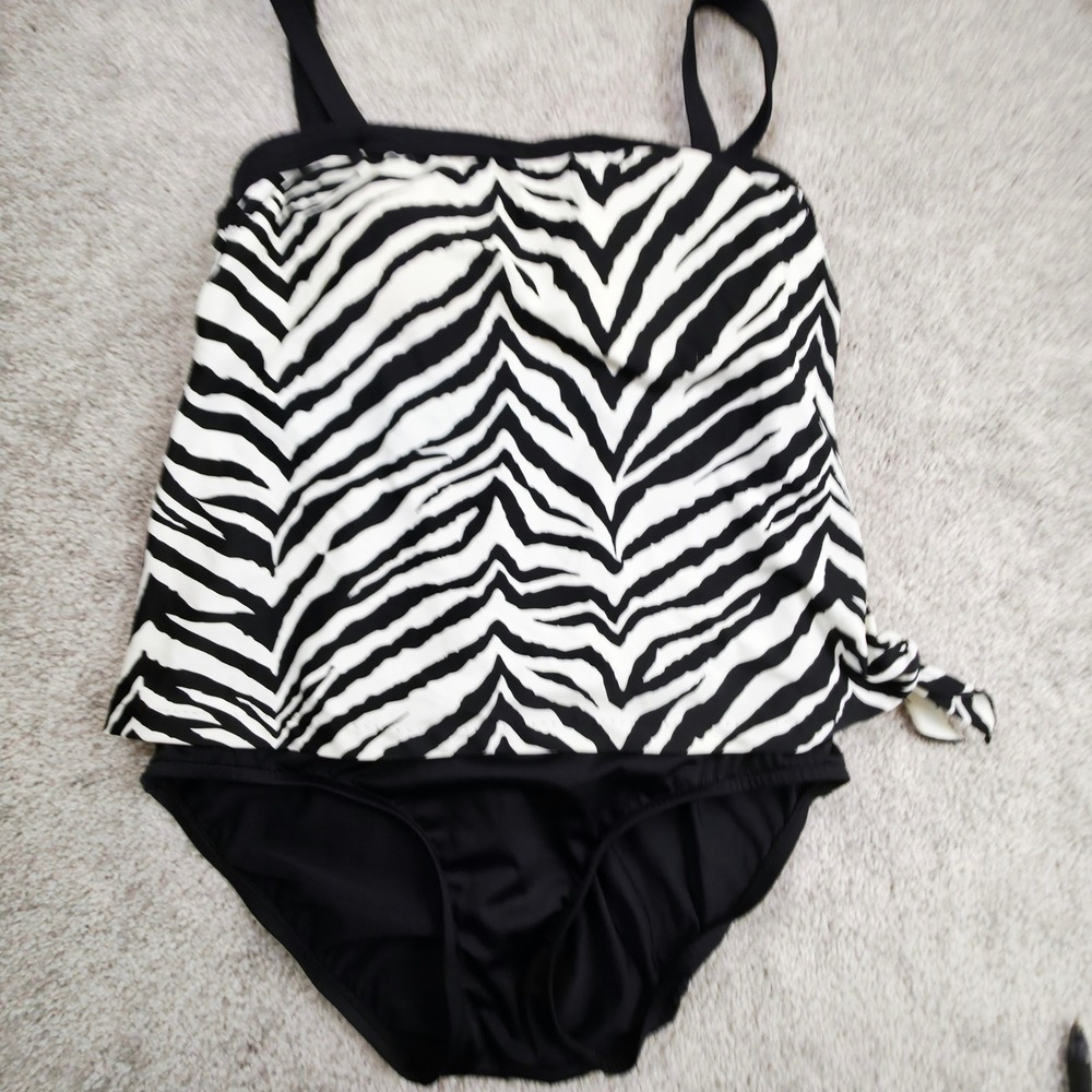 Rose Marie Reid Tankini Swimsuit Womens 14 Black White Zebra Print MM3MB18 Set
